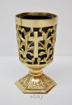 Pair Of Brass Votive Candle Holders With Purple Glass #284