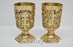 Pair Of Brass Votive Candle Holders With Red Glass #284