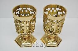 Pair Of Brass Votive Candle Holders With Red Glass #284