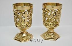 Pair Of Brass Votive Candle Holders With Red Glass #284