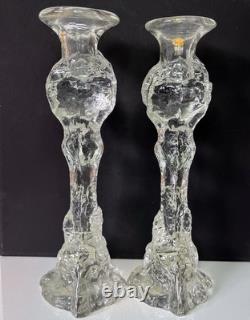 Pair Of Clear Glass Humppila Finland Candle Holders