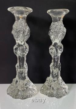 Pair Of Clear Glass Humppila Finland Candle Holders