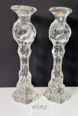 Pair Of Clear Glass Humppila Finland Candle Holders