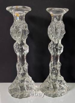 Pair Of Clear Glass Humppila Finland Candle Holders