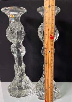 Pair Of Clear Glass Humppila Finland Candle Holders