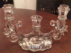 Pair Of Clear Glass Triple Candelabra With Removable Bobeches And Crystal Prisms