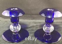 Pair Of Cobalt Blue Pairpoint Glass Candlesticks