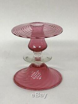 Pair Of Cranberry Swirl Steuben Glass Candlesticks Circa 1920s