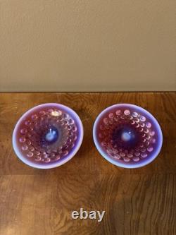 Pair Of Fenton Plum Opalescent Hobnail Candle Holders Gorgeous