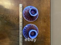 Pair Of Fenton Plum Opalescent Hobnail Candle Holders Gorgeous