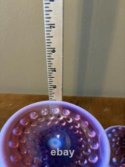 Pair Of Fenton Plum Opalescent Hobnail Candle Holders Gorgeous
