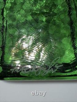 Pair Of Fire And Light Recycled Art Glass Candle Holders Olive Green Signed Gift