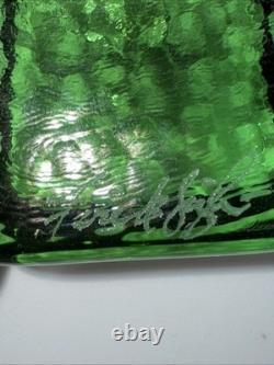 Pair Of Fire And Light Recycled Art Glass Candle Holders Olive Green Signed Gift