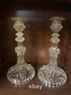 Pair Of Glass Candle Holders Decor Size Lion Heads And Beliers Late 19th Century