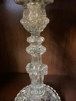 Pair Of Glass Candle Holders Decor Size Lion Heads And Beliers Late 19th Century
