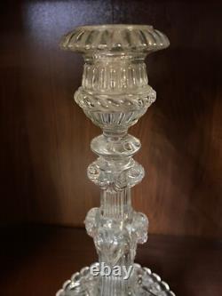 Pair Of Glass Candle Holders Decor Size Lion Heads And Beliers Late 19th Century