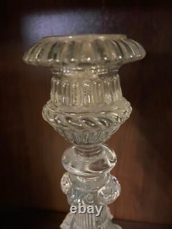Pair Of Glass Candle Holders Decor Size Lion Heads And Beliers Late 19th Century