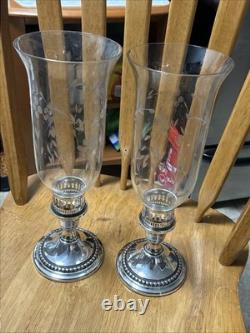 Pair Of International Sterling & Glass Hurricane Candle Holders, Sterling Silver