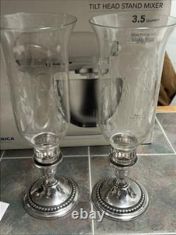 Pair Of International Sterling & Glass Hurricane Candle Holders, Sterling Silver