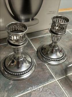 Pair Of International Sterling & Glass Hurricane Candle Holders, Sterling Silver