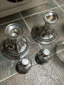 Pair Of International Sterling & Glass Hurricane Candle Holders, Sterling Silver