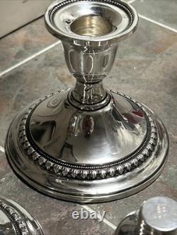Pair Of International Sterling & Glass Hurricane Candle Holders, Sterling Silver