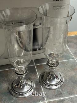 Pair Of International Sterling & Glass Hurricane Candle Holders, Sterling Silver