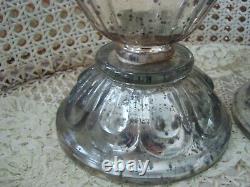 Pair Of Large Aged Shabby Mercury Glass Candle Holders So Chic