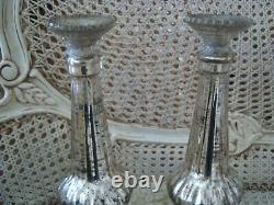 Pair Of Large Aged Shabby Mercury Glass Candle Holders So Chic