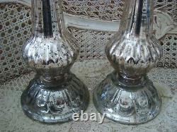Pair Of Large Aged Shabby Mercury Glass Candle Holders So Chic