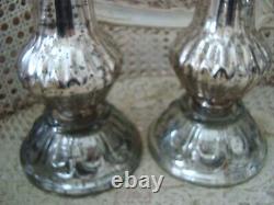 Pair Of Large Aged Shabby Mercury Glass Candle Holders So Chic