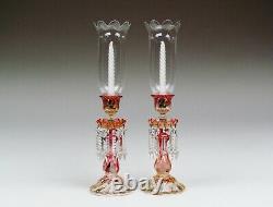 Pair Of Magnificent Single Light Rose Tinte Baccarat Candelabra/candle Holder