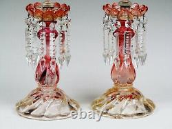 Pair Of Magnificent Single Light Rose Tinte Baccarat Candelabra/candle Holder