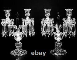 Pair Of Magnificent Two Light Baccarat Crystal Candelabra / Candle Holder