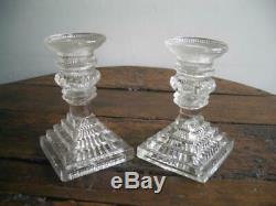 Pair Of Ornate Lacy Sandwich Glass Candlesticks Manufactured Circa 1828-1835