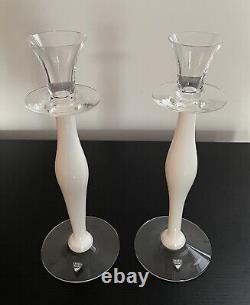 Pair Of Orrefors 13 Inch Crystal Candle Holders