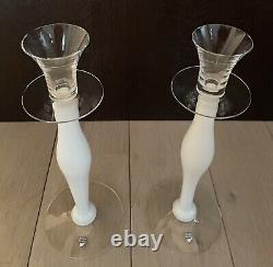 Pair Of Orrefors 13 Inch Crystal Candle Holders