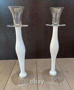 Pair Of Orrefors 13 Inch Crystal Candle Holders