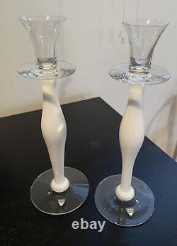 Pair Of Orrefors 13 Inch Crystal Candle Holders