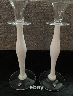 Pair Of Orrefors 13 Inch Crystal Candle Holders