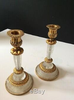 Pair Of Period Rock Crystal And Ormulu Mounted Candlesticks