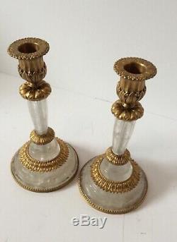 Pair Of Period Rock Crystal And Ormulu Mounted Candlesticks