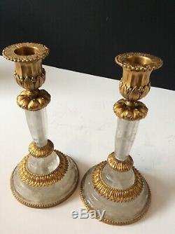 Pair Of Period Rock Crystal And Ormulu Mounted Candlesticks