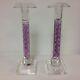 Pair Of Pink Twisted Ribbon Hand Made Art Glass Candlesticks Signed Pa Art'92