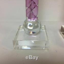 Pair Of Pink Twisted Ribbon Hand Made Art Glass Candlesticks Signed PA Art'92