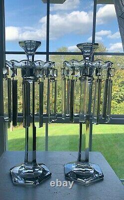 Pair Of Rare Antique Glass Mantle Luster Candleholders, Girandoles 16