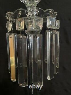 Pair Of Rare Antique Glass Mantle Luster Candleholders, Girandoles 16