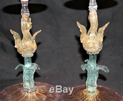 Pair Of Salviati Swan Candleholders 3 Color Venetian Murano