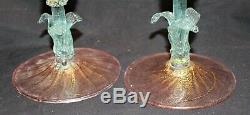 Pair Of Salviati Swan Candleholders 3 Color Venetian Murano