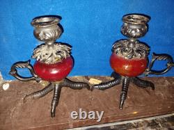 Pair Of Victorian Claw Foot Candlesticks
